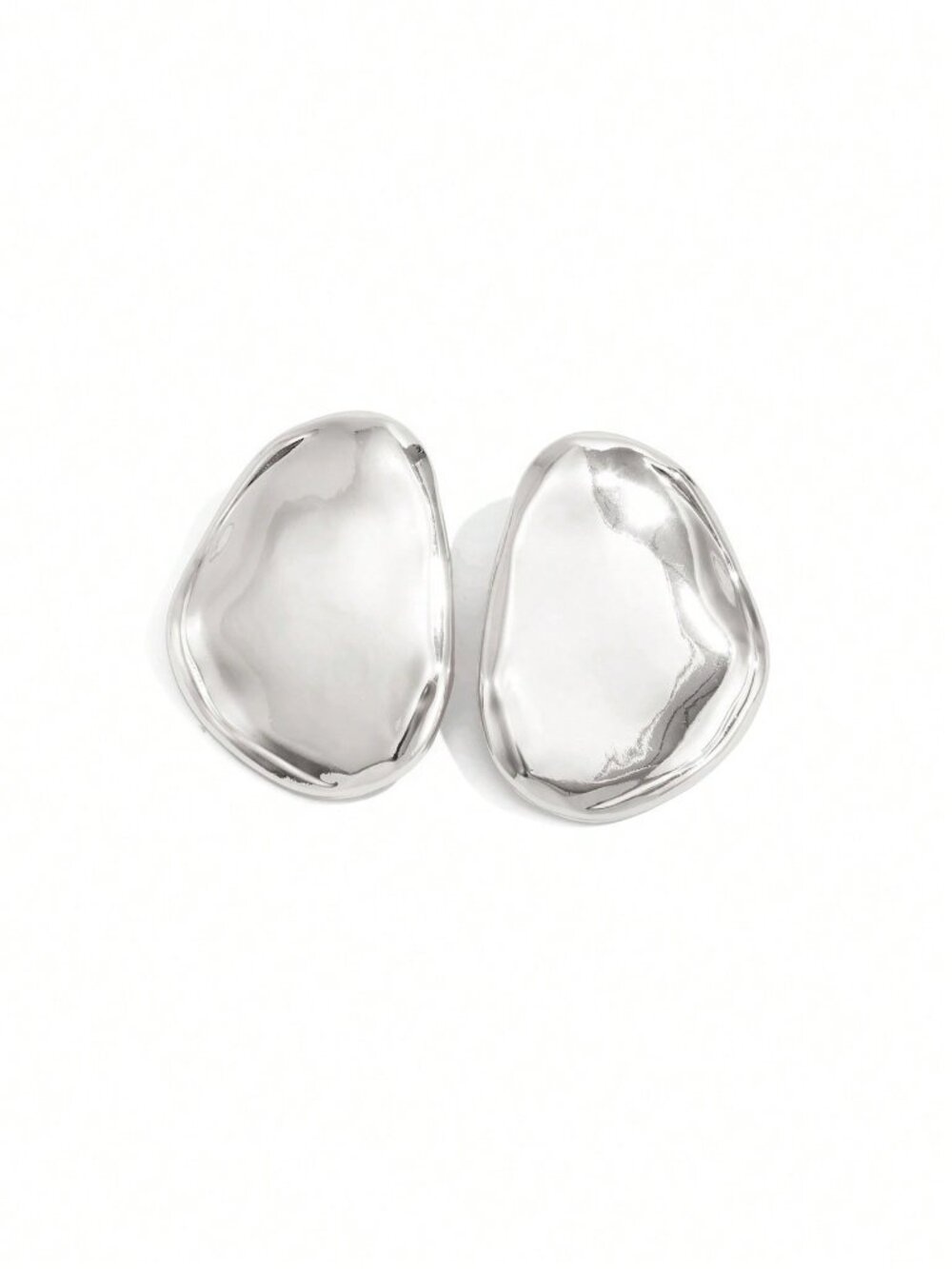Silver Boho Women's Asymmetric Textured Geometric Oval Earrings - Picture 4 of 5